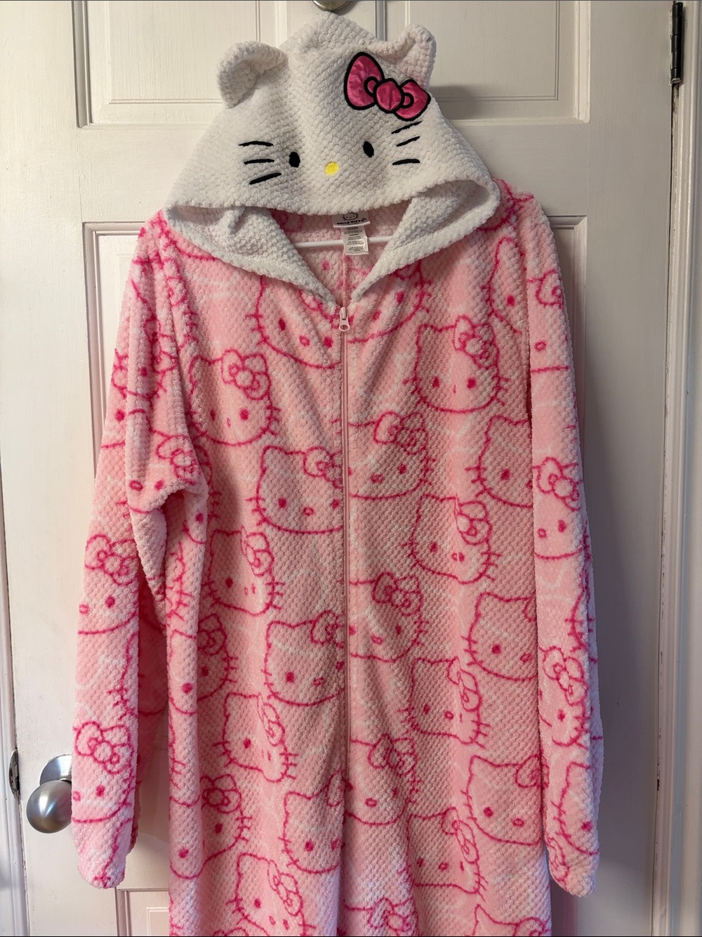 Hello Kitty cozy one piece union suit onesie costume with hood women’s size XL